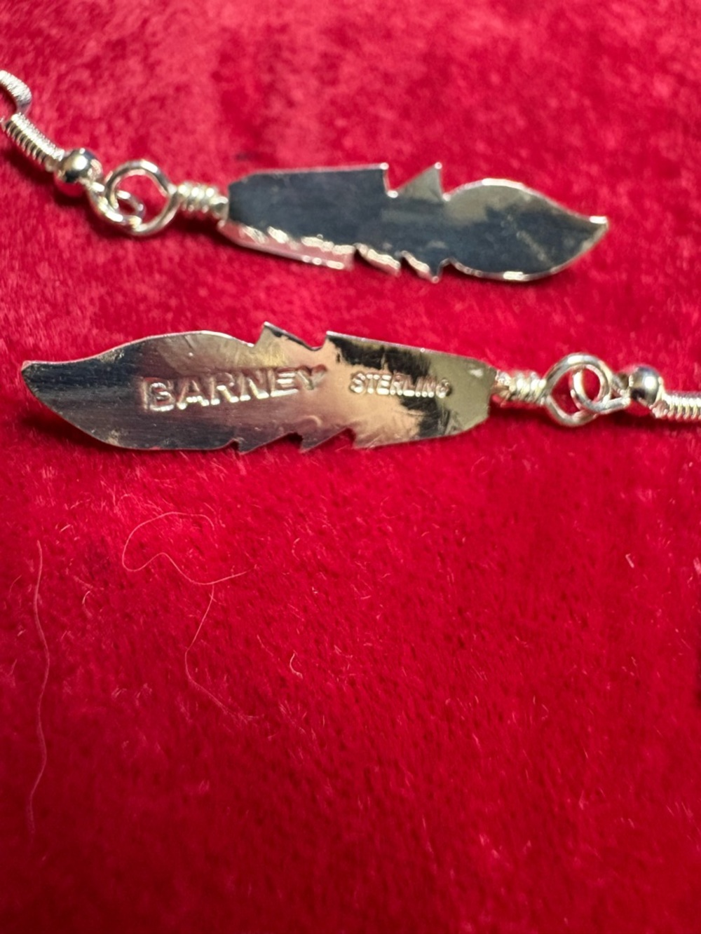 Earrings Handcrafted Native American Sterling Silver Feather Turquoise Dangle - Picture 8 of 9